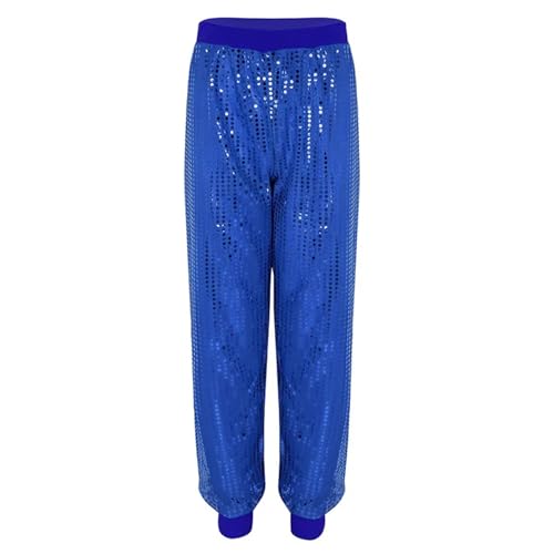 Ropa De Baile De Hip Hop For Mujer, Disfraces De Jazz con Lentejuelas Brillantes, Pantalones Holgados Brillantes, Pantalones Harén For Bailar(A-Blue,3XL)