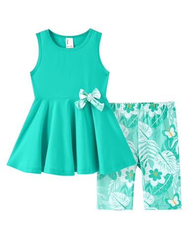 Image of PATPAT Girls Summer 2 Piece Outfits 4-12Y Butterfly Bow Sleeveless Tunic Tops and Floral Print Shorts Cute Clothes