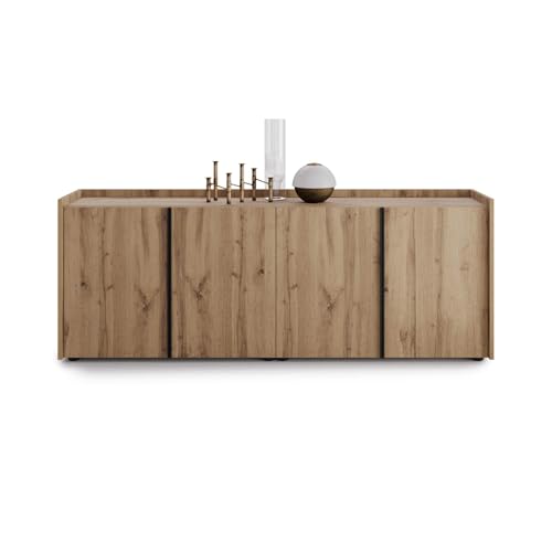 MOBILI FIVER, Mueble Bajo Romina (183,6x36x70 cm), con 4 Puertas, Madera Rústica, 183.6 cmx36 cmx70 cm, Aglomerado y Melamina/Hierro, Mueble Buffet salón, Made In Italy