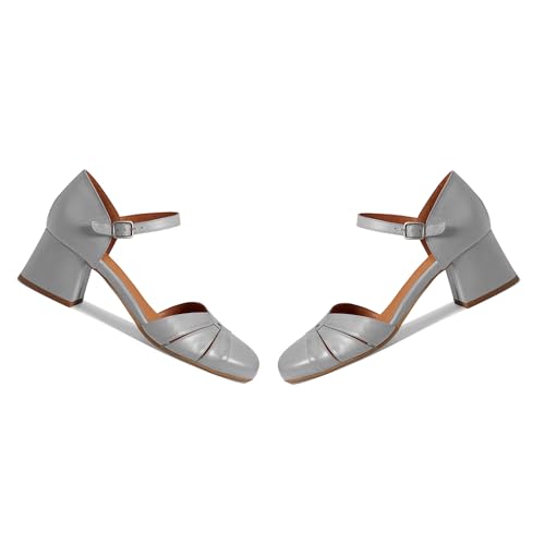 SHODENSE Women Closed Round Toe Chunky Heel Sandals Ankle Strap Mary Jane Pumps Cut Out Retro 2 inch Mid Block Heel Sandals Dress Shoes Buckled Office Ladies Casual Party Wedding 4-11 M US4