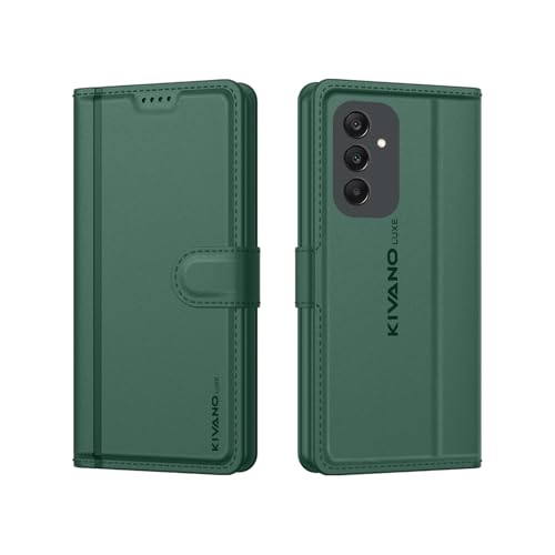 Image of KIVANO LUXE Compatible for Samsung F36 5G / Samsung M36 5G Luxury Handmade Leather Magnetic Flip Folio Case | Card Holder & Kickstand | Slim Protective Cover | Unisex - Green