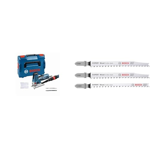 Bosch Professional Stichsäge GST 160 CE (inkl. Absaugadapter, Spanreißschutz, 3x Stichsägeblätter) + 3x Stichsägeblatt Set Expert ‘Wood 2-Side Clean‘ (Sperrholz, Massivholz-Möbelplatte, Länge 117 mm) Bosch Professional Stichsäge GST 160 CE (inkl. Absaugadapter, Spanreißschutz, 3x Stichsägeblätter) + 3x Stichsägeblatt Set Expert ‘Wood 2-Side Clean‘ (Sperrholz, Massivholz-Möbelplatte, Länge 117 mm)