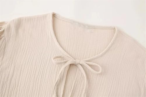 Women's 2-Piece Set Chic Bow Tie Round Neck Long Sleeve Top and Elastic Waist Pleated Pants Suit3