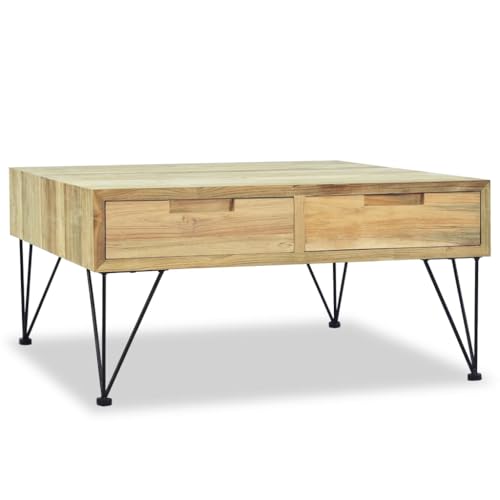 Table basse en teck massif recyclé 80x80 salon rustique chic - 4