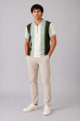 Image of SANE ORIGINALS Textured Polo T-Shirt for Men in Vertical Stripes || Old Money Polos for Men