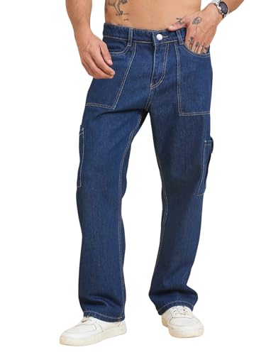 Image of STUDIO NEXX Men's Baggy fit Denim Cargo Pants |Non Stretchable| Wide Leg Jeans| Cargo Jeans|Baggy Cargos for Men