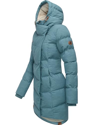 Ragwear wasserdichter Damen Wintermantel warmer Steppmantel lang mit Kapuze Pavla Intl Stone Blue25 Gr. M