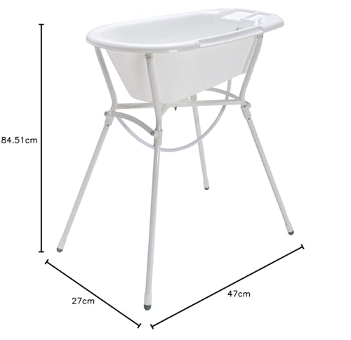 Rotho Babydesign Bella Bambina Badewanne - Stilvolle Weiße Babybadewanne für Kinder - Geräumige und Praktische Duschbadewanne für Sicheres und Bequemes Baden