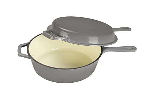 ECHTWERK Cocotte et poêle à griller 2-en-1 Set, Cocotte en fonte avec couvercle, Casserole en fonte avec revêtement émaillé, Convient pour les fours,...