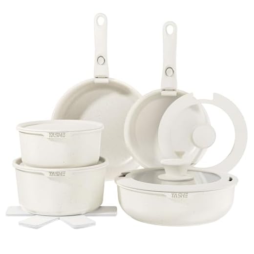 YASHE Set da cucina 15 pezzi, pentole e padelle con rivestimento antiaderente in granito, manici rimovibili, impilabili, facili da pulire, compatibili con induzione, gas e vetroceramica