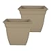 The HC Companies Eclipse Square Plastic Planter w/Attached Saucer - Outdoor & Indoor Plant Pot with Drainage Holes - Lightweight, UV-Resistant Plastic Pots for Plants (12" Sandstone, Pack of 2)