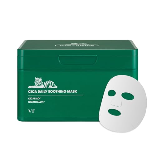 VT COSMETICS CICA Tägliche Beruhigende Maske 30 Stück, Centella Asiatica & Hyaluronsäure für Pflege & Hydratation, Sofortige Beruhigung & Strahlen, Hautgeschmeidigkeits-Gesichtsmaske