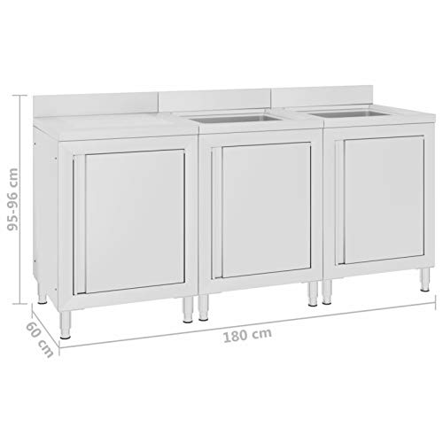 Rantry Commercial Kitchen Sink Cabinet 180x60x96 cm Stainless Steel, Under Sink Cabinet, Floor Cabinet, Basin Storage Cupboard, Basin Unit 3044 Food Service - Image 5