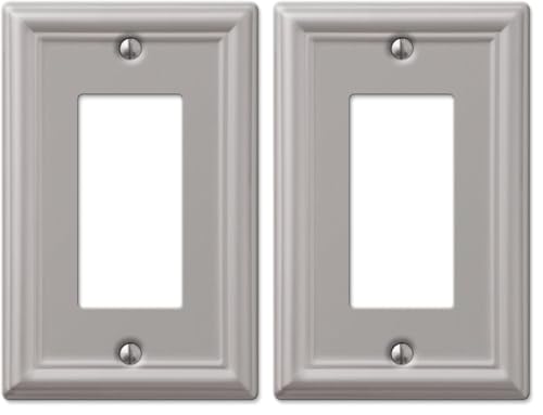 Image of Amerelle 149RBN 1 Rocker Wall Plate, 1 Duplex Outlet, Brushed Nickel (Pack of 2)