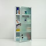 HS-Lighting Medizinschrank Arzneischrank aus Edelstahl XXL Erste Hilfe Schrank abschließbar, Glas Tür mit Tip-on Automatik, 60 * 30 * 12cm (Weiß-4 Fächer)