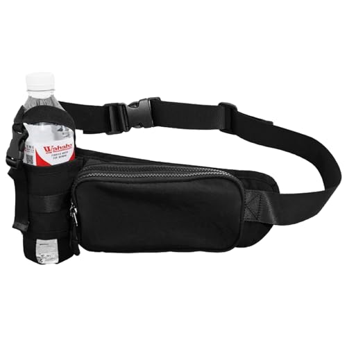 Mecmbj Laufgürtel mit Trinkflasche, Adjustable Flaschenhalter Gürtel, Wasserdicht, Bauchtasche Herren Damen für Laufen, Reiten, Spaziergänge, Fitness, Nylon, Schwarz