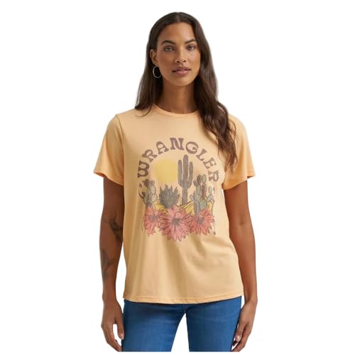 Wrangler Women's Short Sleeve Regular Fit T-Shirt - Apricot Wash Heather (US, Alpha, Large, Regular, Regular)