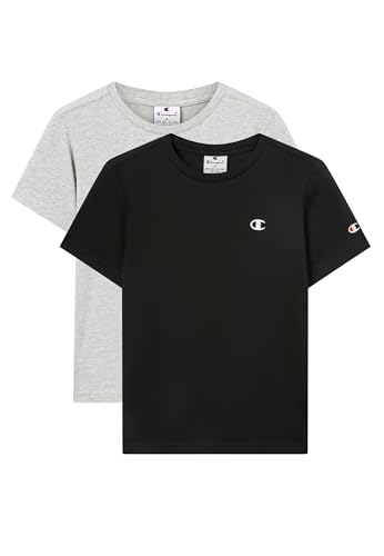 Champion Garçon Legacy Basics B 2-Pack Crewneck T-Shirt, Noir/Gris Clair, 13-14 Ans EU
