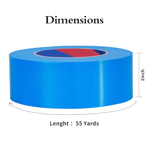 Image of Blue Duct Tape 2 Inch x 55 Yards x 10 Mil Thickness Heavy Duty, No Residue, Tear by Hand & Waterproof Duct Tape,Great for Packaging, Home Use, DIY, Projects and Repairs