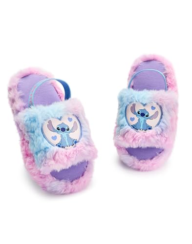 Disney Lilo & Stitch Womens Slippers Ladies Slider Slippers Adult Slip On Indoor House Shoes with Fur Elastic Heel Strap