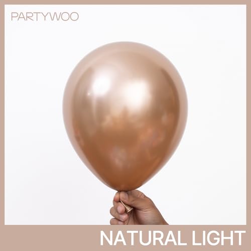 Image of PartyWoo Metallic Rose Gold Balloons 130pcs Different Sizes of 18 12 10 5 Inch Chrome Champagne Gold Balloon Arch Kit for Birthday Anniversary Bridgerton Floral Party Decorations Rose Gold-G112