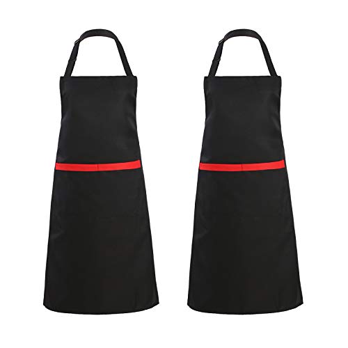 Image of Tosewever 2 Pack Adjustable Bib Apron with 2 Pockets, Waterdrop Resistant Cooking Kitchen Aprons for Women Men Chef Couple BBQ Painting (Black, 2)