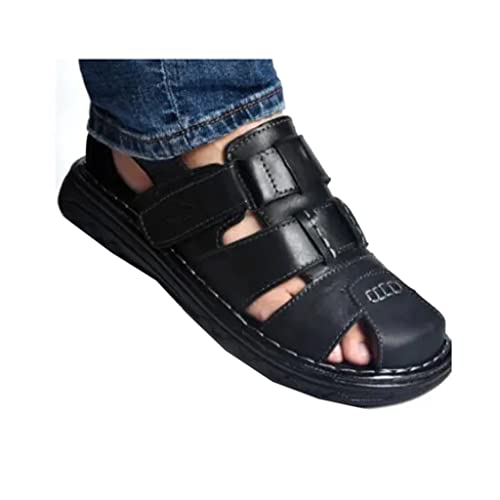 Mens Slippers Genuine Leather Sandals Outdoor Casual Men Leather Sandals for Beach Shoes Hollow aerated Shoes(42)