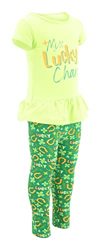 Image of Unique Baby 2 Piece Girls Printed Leggings Outfit with Short Sleeve Shirt Kid and Toddler Clothes Set