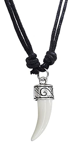 Wolf Fang with Curly Crown Pendant Adjustable Cord Necklace2