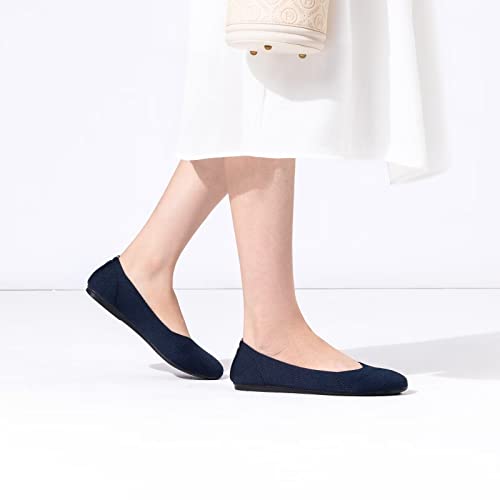 Frank Mully Women’s Ballet Flat Shoes Knit Dress Shoes Round Toe Slip On Ballerina Walking Flats Shoes For Woman Low Wedge Comfort Soft,Navy Blue,8 #TOP2