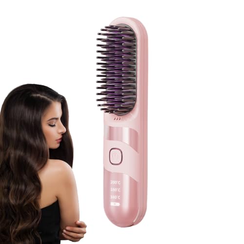 Alisador de pelo inalámbrico, cepillo rizador multifuncional, 2 en 1, cepillo alisador de pelo iónico inalámbrico, antiquemaduras para viajes, salón, hogar