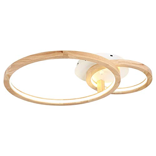 Preisvergleich Produktbild LED Deckenleuchte 2 Kreis Design Holz Deckenlampe Dimmbar mit Fernbedienung Deckenbeleuchtung Nordic Ring Eiche Deckenstrahler für Wohnzimmer Schlafzimmer Küche Lichter Esszimmer Büro Kinderzimmer