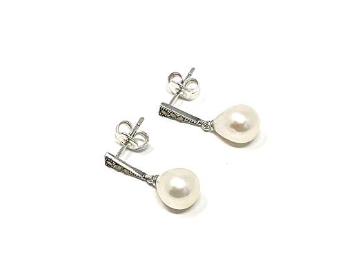 Boucles d'oreilles perles de culture et marcassite en argent sterling