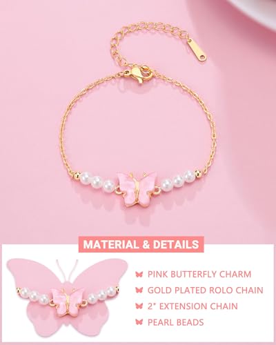 Happy 6/8/10 Year Old Birthday Gifts for Girls, Butterfly Pearl Bracelet for Daughter Niece Granddaughter3