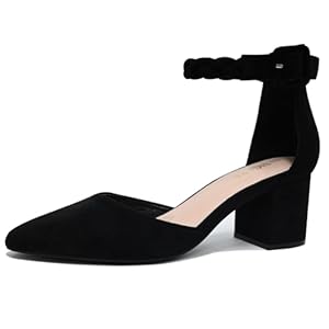 Women’s Low Block Heels Pumps 2 Inches Chunky Closed Toe Heels D’Orsay Pointed Toe Heels for Women Comfortable Ankle Strap Sexy Nude Black Heels Party Wedding Pumps Dress Shoes