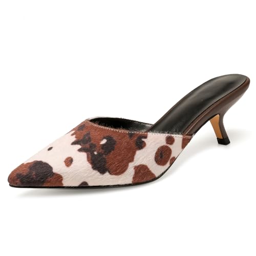 Image of Riekhany Women Kitten Heels Mules Closed Pointed Toe Slip on Stiletto Pumps