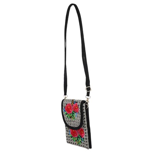 LALADEFIEE Bolso Bandolera de Lona Bordada Cierre Liso, Estilo Vintage para Mujer y Niña, Bolso Crossbody para Tickets y Objetos Personales en Ocasiones Obsequios