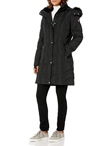 Calvin Klein Womens Petite Zip Front Polyfill Coat, BLK, PS