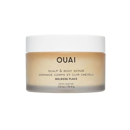 OUAI Scalp &amp; Body Scrub Travel Size, Melrose Place - Exfoliating Body Scrub with Sugar &amp; Coconut Oil Blend for Smooth, Moisturized Skin - Gentle for Removing Product Build Up (3.4 Oz)