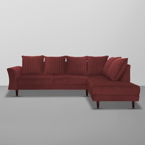 Image of Gratly RHS 4 Seater L Shape Sofa Set for Living Room (Maroon Colour) Premium Fabric Sofa