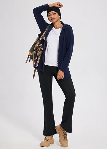 baleaf Thermo Hose Damen Thermo Leggings mit Taschen Wanderhose Wasserabweisend Bootcut Leggings Schlaghose Warm Winterhose Schwarz L