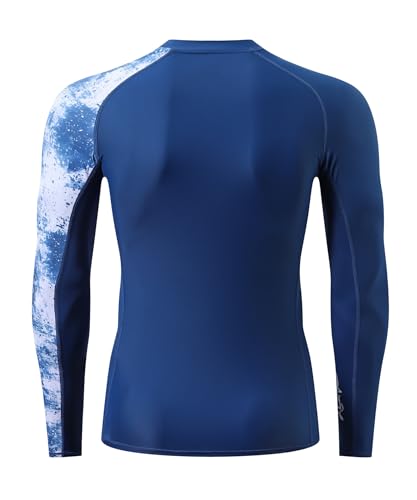 Image of HUGE SPORTS Men's Rash Guard Long Sleeves UPF 50+ UV Sun Protection Quick Drying Splice Compression Swim Shirts