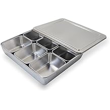 Stainless Steel Seasoning Box with Lid and Holder Tray, 6 Compartments Rectangle Masala Dabba Spice Container, Indian Masala Box Organizer Set for Kitchen Condiment Storage 6 Compartments