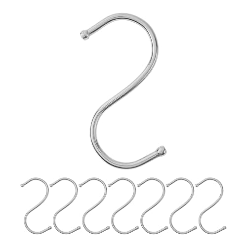 Ganchos S para colgar, 8 piezas, en plata, ganchos de metal para varillas de hasta Ø 25 mm, longitud 68 mm, ganchos S para cocina, barra de colgar, garaje, olla, sartén, taza, ganchos para colgar