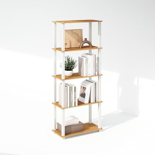 Image of Furinno Turn-S-Tube Storage Shelves Set of 2, 3-Tier Book Shelf, Corner Shelf, Toolless Open Shelves, Square Tubes, for Organization and Storage, Living Room, Garage, Home Office, Beech