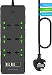 iBlockCube Universal Extension Lead with USB C Ports | Power Strip with Switch, 6 Way Outlets, 6 USB(3.1A, 2 Type C and 4 USB-A Port) | Surge Protection, 2 Meter Long Cord, Charging Hub UK Plug Socket