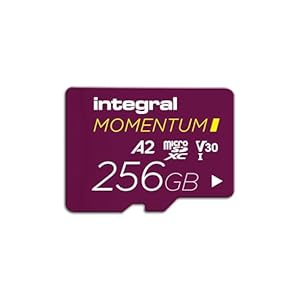Integral Momentum I 256 GB microSDXC-Karte - bis 210 MB/s lesen, 180 MB/s schreiben, V30, U3, A2 – 4K/5K UHD für GoPro, DJI-Drohnen, Action- & 360°-Kameras – wasserdicht, stoßfest, robust