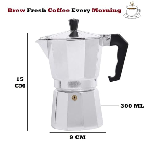 Image of Definite Aluminum Stovetop Espresso Coffee Maker - 3 Cup Moka Pot for Rich Italian Coffee | Classic Silver Percolator | Easy to Use, Heat-Resistant Handle | Perfect for Home & Office Brewing