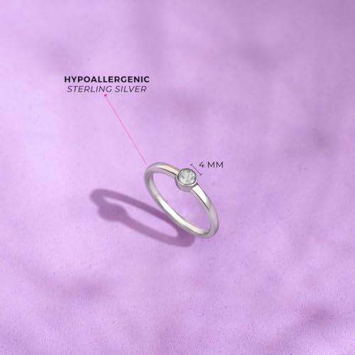 925 Sterling Silver Simulated Birthstone Cubic Zirconia Bezel Ring For Baby Girls through Pre-Teens Sizes 2,3,4 & 5 - Gorgeous Baby Rings For Everyday Wear - Month Birthday Gifts for Little Girls4