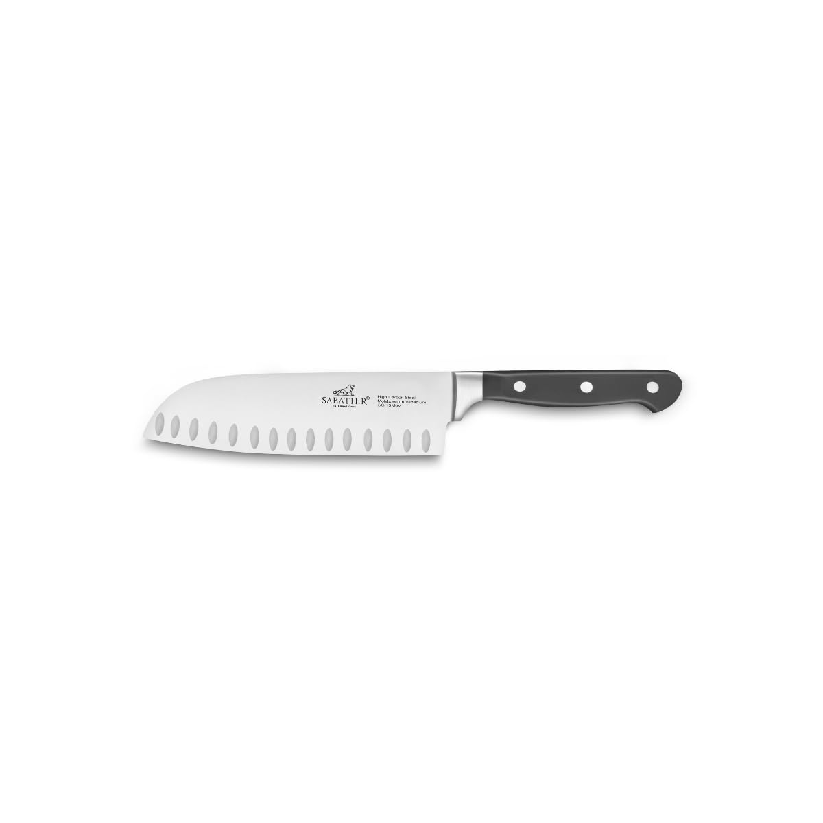 Sabatier - Couteau Santoku PLUTON - 18 cm - Lame Alvéolée et Rivets Inox | Idéal pour Trancher, Emincer et Hacher avec Précision